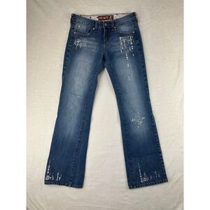 Hint Jeans Bootcut Womens 1 Low Rise Blue Rhinestone Y2K Studded Denim Cotton